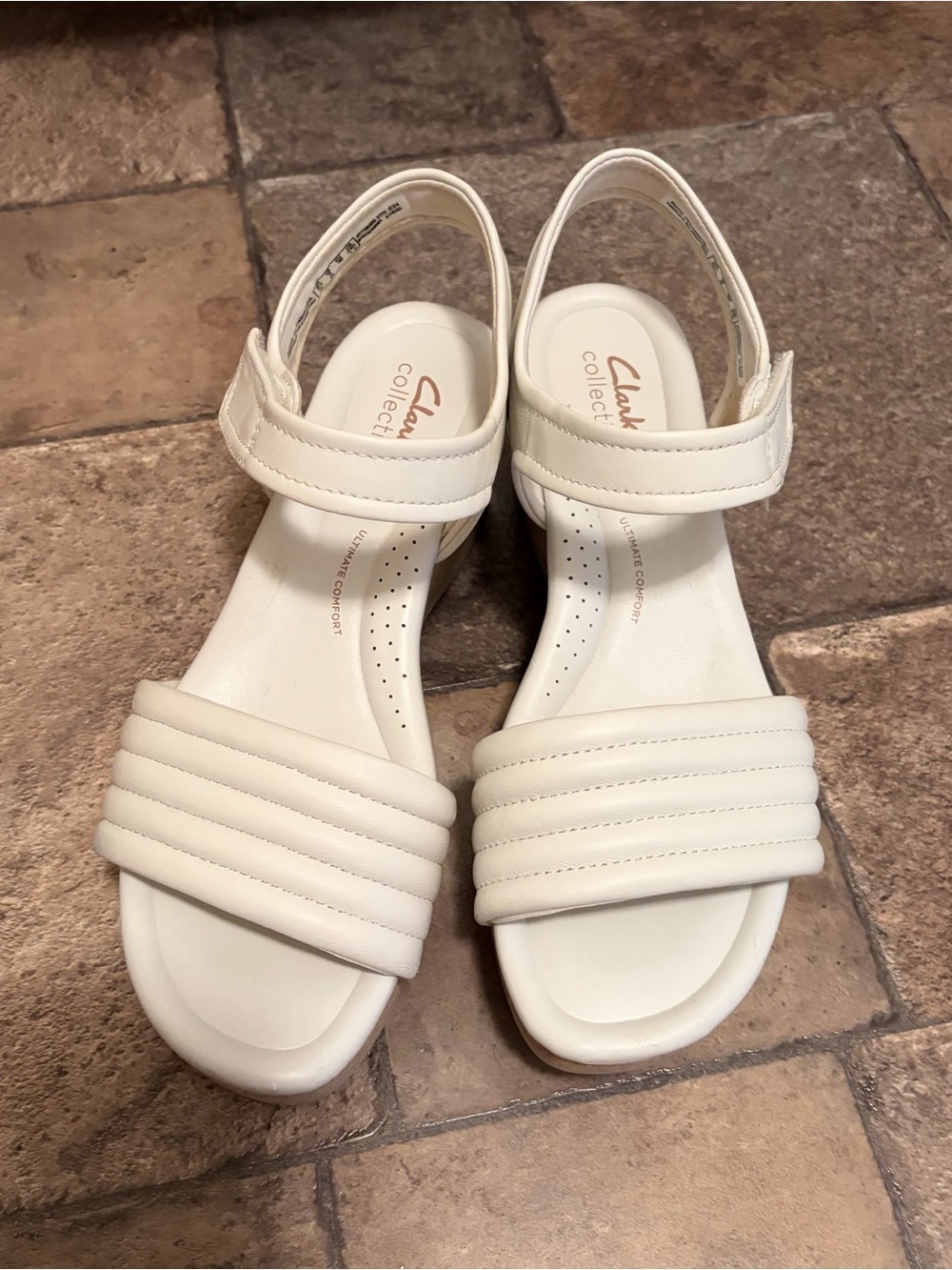 CLARKS
Women's Chelseah Gem Ankle-strap Wedge Sandals In White